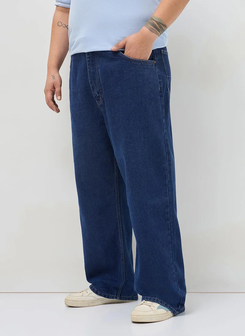 أوربانو فاشن Urbano Plus Men's Blue Loose Baggy Fit Washed Denim Jeans Non-Stretchable